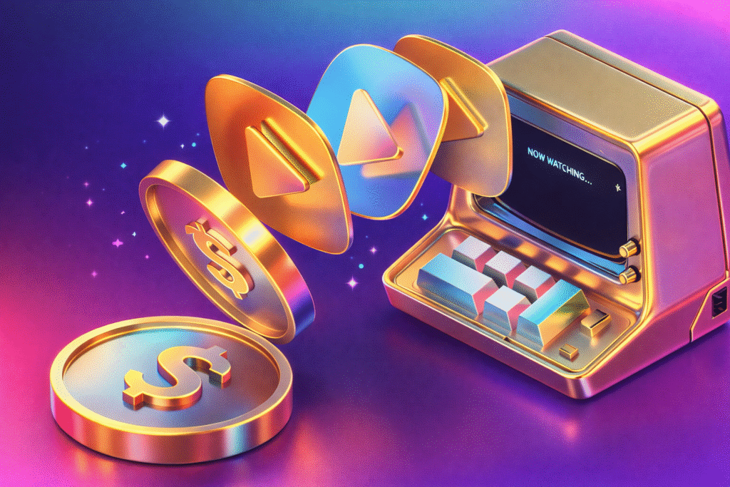 Futuristic retro tech and crypto scene How to Make Money on Twitch Playing Games
