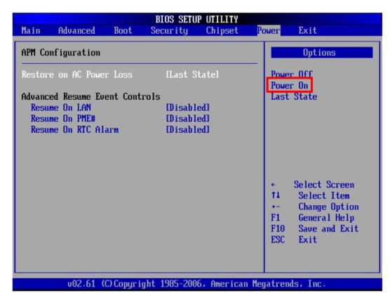 BIOS AC power recovery settings BIOS AC power recovery settings